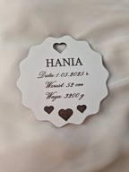 Drewniana biała tabliczka do zdjęć METRYCZKA DZIECKA IMIE PERSONALIZOWANA