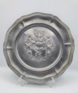 STARY cynowy talerz z HERBRN herb ciekawy 22 cm