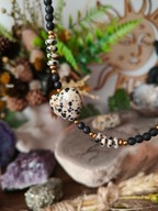 Ręcznie robiony, unikatowy naszyjnik z hematytem i jaspisem dalmatyńskim