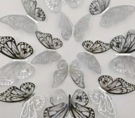 Naklejki Motyle Motylki Ażurowe 3D na ścianę Srebrne Silver 12 szt Topper