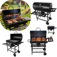 GRILL OGRODOWY WĘGLOWY Z POKRYWĄ DUŻY Z PÓŁKAMI POPIELNIK CZARNY GRAND