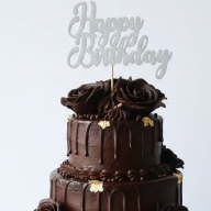 TOPPER NA TORT HAPPY BIRTHDAY DEKORACJA srebrny brokat