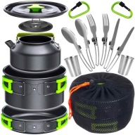 ZESTAW NACZYŃ TURYSTYCZNYCH Garnki Sztućce Patelnia Kubki ETUI CZAJNIK XXXL