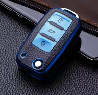 Czarno-niebieskie etui na kluczyk z fakturą skóry VW Golf Passat SEAT SKODA