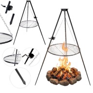 RUSZT OKRĄGŁY NA OGNISKO 80CM TRÓJNÓG REGULACJA WYSOKOŚĆ PALENISKO OGRODOWE