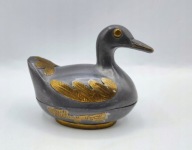 szkatułka STARA Kaczka CYNA i MOSIĄDZ Hong Kong - 10 cm
