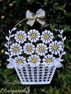 szydełkowy koszyczek z kwiatami 36x29cm margaretki /dekoracja okienna-Juka