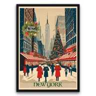 Plakat z ramą 50x70cm New York Zimą miasto śnieg noc skyline USA