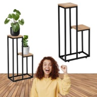 KWIETNIK METALOWY STOJĄCY LOFT STOJAK NA KWIATY 2 PÓŁKI CZARNY HAZEL 67CM