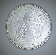 .WATYKAN, PAWEŁ VI, 500 LIRÓW. Ag 26