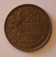 FRANCJA 20 FRANKÓW 1950 B - BARDZO RZADKA ODMIANA