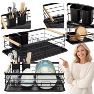 DUŻA SUSZARKA DO NACZYŃ STOJĄCA OCIEKACZ TACKA NA NACZYNIA METALOWA CZARNA