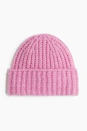 H & M czapka zimowa dzianinowa paski prążkowana beanie różowa oversize duża