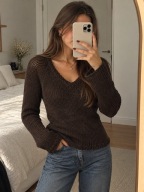 REMAIN sweter damski S brązowy czekoladowy ażurowy dzianinowy naturalny