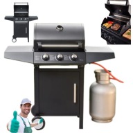 GRILL GAZOWY OGRODOWY 3 PALNIKI 7,2 kW RUSZT ŻELIWNY WĄŻ REDUKTOR STALOWY