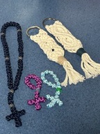 RÓŻANIEC SZNURKOWY PLECIONY HAND MADE RĘKODZIEŁO - 3 SZT + BRELOK - 2 SZT