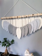 Makrama ścienna XXL Listki szare duże BOHO piórka