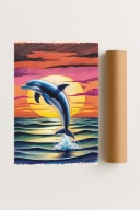 Plakat bez ramy 40x50cm Delfin wyskakujący z wody Ocean Natura Ryba Prezent