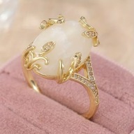 PIERSCIONEK opal vintage BIAŁY OWAL Z MIEDZI POZŁACANY PIĘKNY DZIEŃ BABCI
