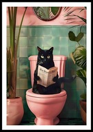 A3 ŚMIESZNY PLAKAT DO ŁAZIENKI TOALETY WC CZARNY KOT Z GAZETĄ HUMOR