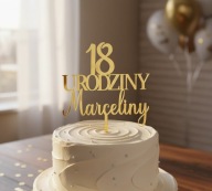 TOPPER NA TORT PERSONALIZACJA IMIĘ URODZINY DEKORACJA złota plexa