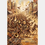 Szarańcze koniki polne orkiestra muzyka trąbka obraz na płótnie 58x85 owady