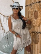ZOCCO sukienka boho frędzle Eko zamsz