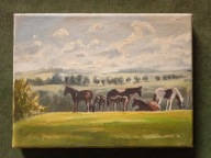 Konie - piękna ręcznie malowana miniatura - olej na płótnie