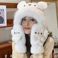 CZAPKA rękawiczki zimowe JESIENNA Z POMPONEM BIAŁA CIEPLUTKA GRUBA NA ZIMĘ