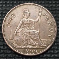*WIELKA BRYTANIA [0192] *ONE 1 PENNY 1966 ELŻBIETA II, Britannia