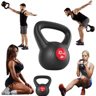 KETTLEBELLE 10KG WINYLOWY CZARNY KULA ODWAŻNIK CIĘŻAR DO ĆWICZEŃ HOP-SPORT