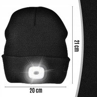 CZAPKA ZIMOWA Z LAMPKĄ LATARKĄ CZARNA DWUWARSTWOWA SPORTOWA LED NA BATERIE