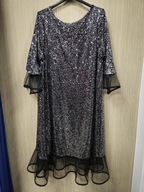 Sukienka czarna/srebrna L/XL cekiny blink midi Lux Luna Italy !!!