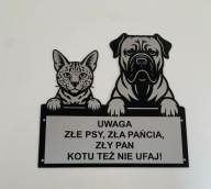 Srebrna Grawerowana tabliczka uwaga pies i Kot amstaff, cane corso pitbull