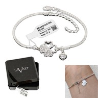 Bransoletka Srebrna z Koniczynka i Cyrkoniami na Prezent plus Gratis Serce