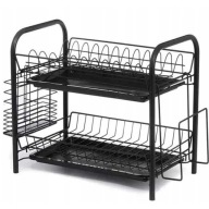 SUSZARKA DO NACZYŃ DWUPOZIOMOWA METALOWA OCIEKACZ STOJĄCA CZARNA DUŻA