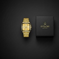 Luksusowy Zegarek Męski BINBOND Złoty KWADRATOWY STAL