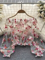 BLUZKA DELIKATNA MGIEŁKA W KWIATY KWIATEM HAFT HAFTOWANA TRANSPARENTNA