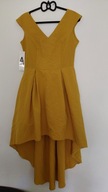 Żółta asymetryczna sukienka z tiulowa podszewką 38