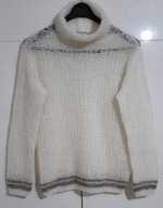 Sweter Golf Baby Moher O Luźnym Fasonie Biały |R. M/L