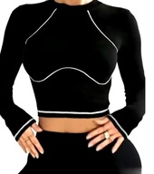Damski top crop top do ćwiczeń długi rękaw elastyczny bluza longsleeve