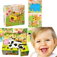 EDUKACYJNE DREWNIANE KLOCKI UKŁADANKA ZWIERZAKI