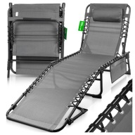 Leżak ogrodowy składany łóżko plażowe stal szary MalTec 120kg z zagłówkiem