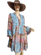 SUKIENKA jedwabna HIPPIE BOHO Z FALBANAMI 40/42