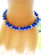 Bransoletka Koralik Na Gumce Granatowa Złota Cyrkonie Stal Chirurgiczna