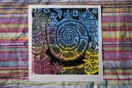 Człowiek ślimak. 30 × 30 cm. 2025 r. (linoryt kol.)