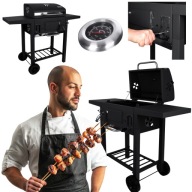 GRIL WĘGLOWY XXL BBQ REGULOWANY RUSZT TERMOMETR Z POKRYWĄ I POPIELNIKIEM