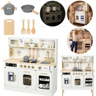 KUCHNIA INTERAKTYWNA EDUKACYJNA DREWNIANA Z OŚWIETLENIEM DUŻA LED 2 POZIOMY