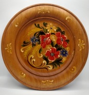 malowany drewniany talerzyk, ręczna robota, kwiaty
