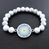 Bransoletka kamienie naturalne biały howlit MANDALA Antystresowa tęczowa